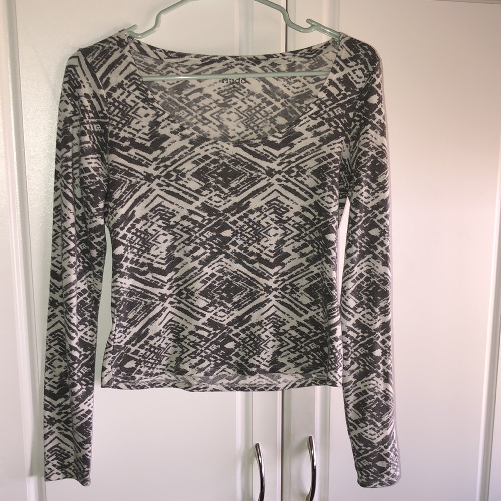 White & Grey Aztec cropped long sleeve